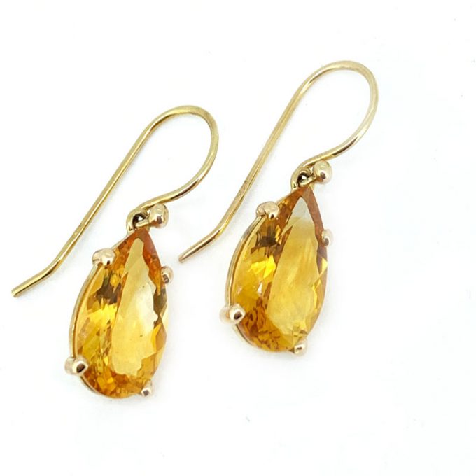 9ct yellow gold Pear-shape Citrine drop earrings – Broadleys Fine Jewellery